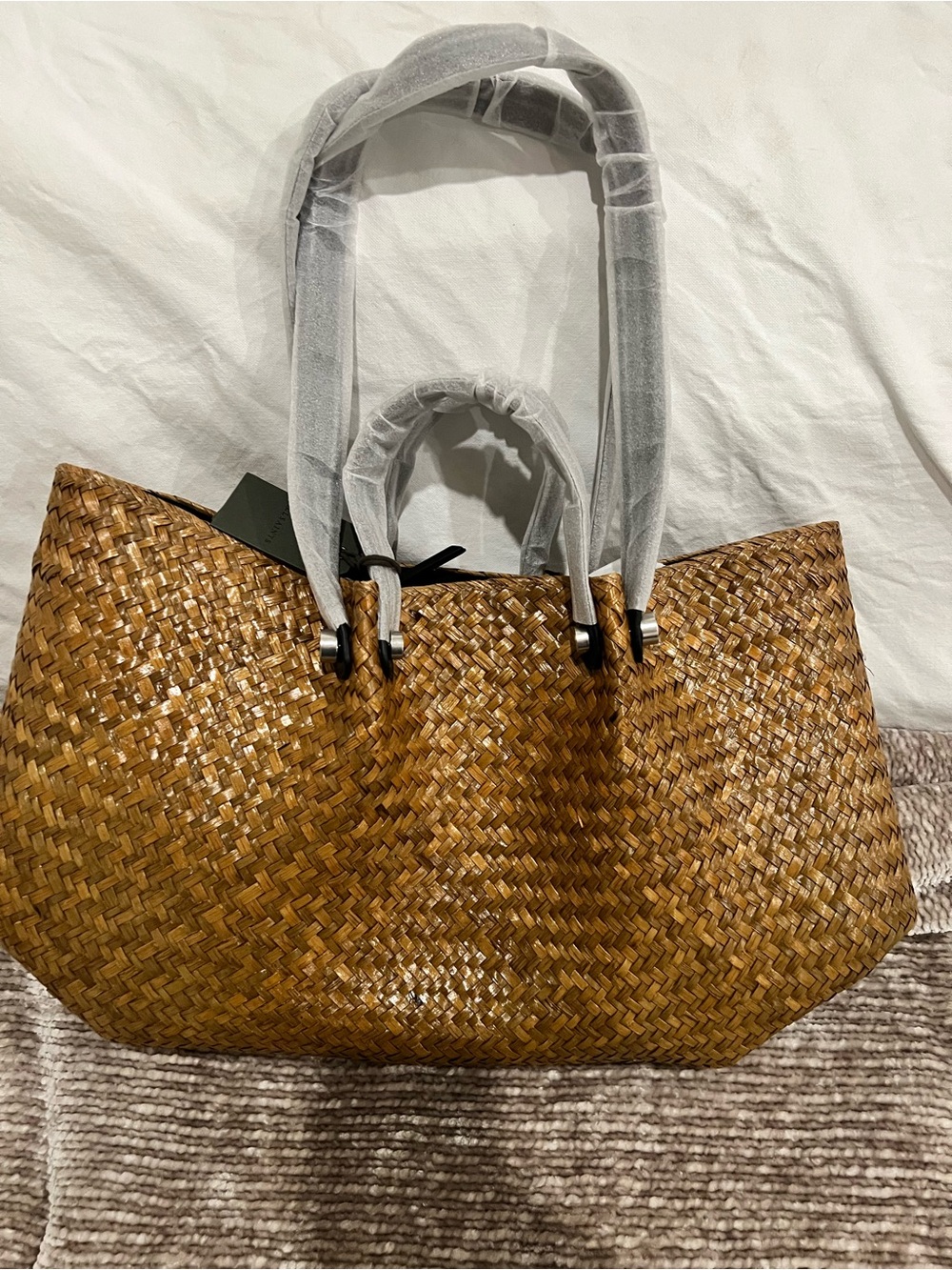All Saints Natural Straw Tote with Leather Handles - brand new never used - Picture 4 of 5